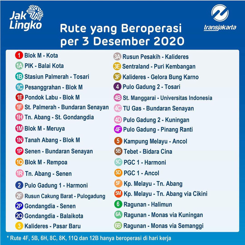 Rute bus TransJakarta yang beroperasi mulai 3 Desember
