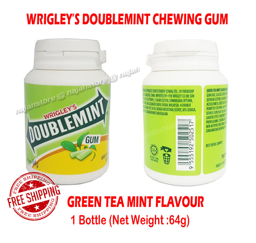 Wrigley’s Doublemint Green Tea Mint Flavour Chewing Gum 64g Per Bottle