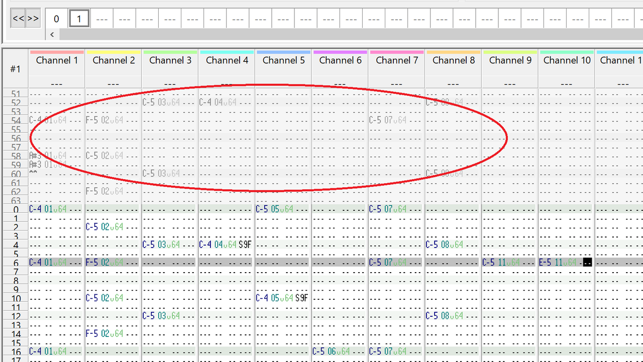 Click on greyed-out previous/next pattern jump to line?