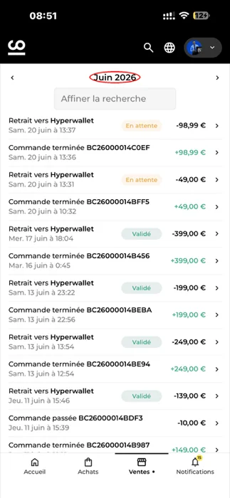 Encaissements ComeUp, Juin 2026