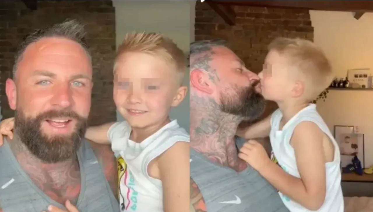 Papá besa a su hijo de 5 años en la boca y es criticado en TikTok