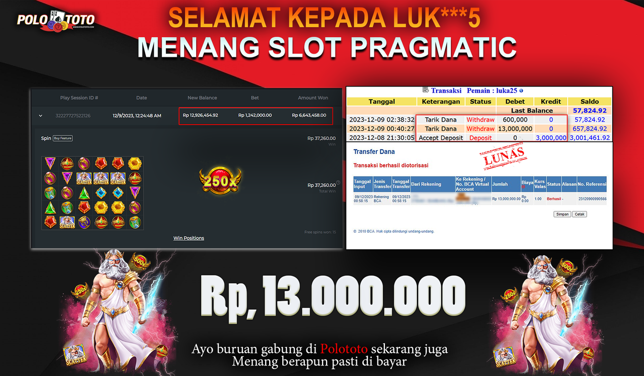 BUKTI PEMBAYARAN JACKPOT DIPOLOTOTO DIBAYAR LUNAS!!!