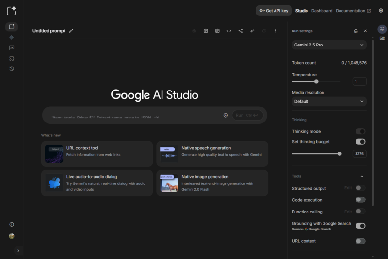Google AI Studio 홈페이지
