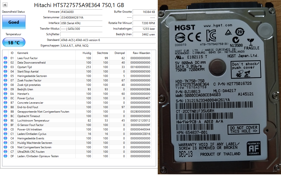 750GB - J3340084K261YA - HTS727575A9E364