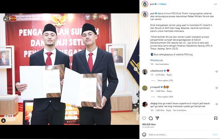 PSSI baru saja merampungkan proses naturalisasi dua pemain. Dua pemain yang baru saja dinaturalisasi oleh PSSI tersebut ialah Rafael William Struick dan Ivar Jenner.