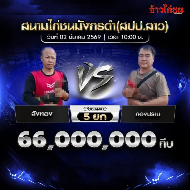 สังทอง vs กองปราบ ชิง 66,000,000 กีบ สนามชนไก่มังกรดำ999 2 มีนาคม 2569