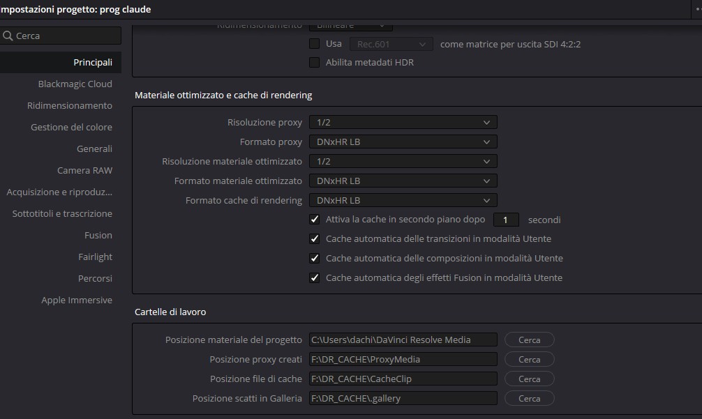 Impostazioni Progetto DaVinci Resolve 2