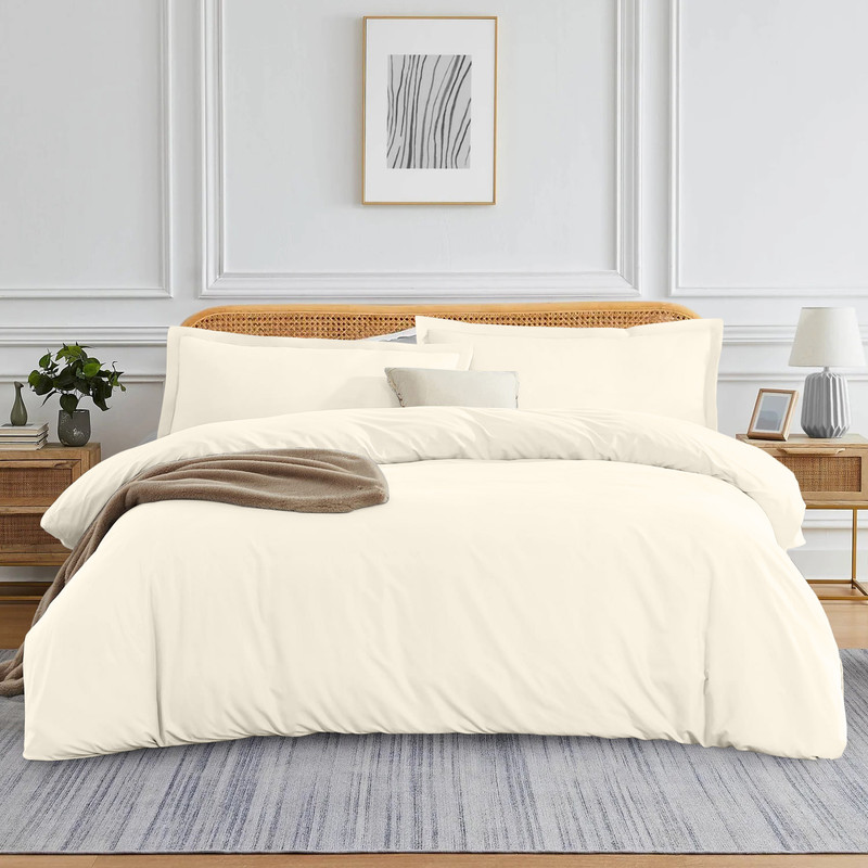 Picture of VEGAS HOTEL COLLECTION Classic Egyptian Cotton 1-Piece Duvet Cover { Zippered Closure } 1000 Thread Count- Fabulous Solid Looking Color Ivory - Twin/Twin XL Size
