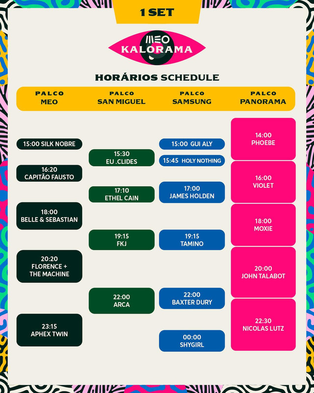 Toupeiras - Horários do Kalorama 1 setembro 2023