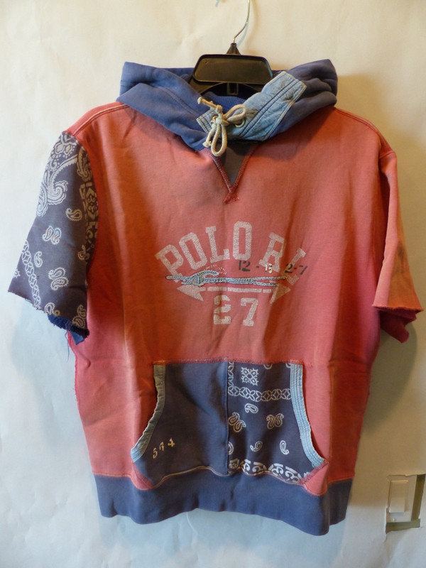 POLO RALPH LAUREN LOGO PATCHWORK HOODIE IN PINK/BLUE MEN SZ M 710842416001