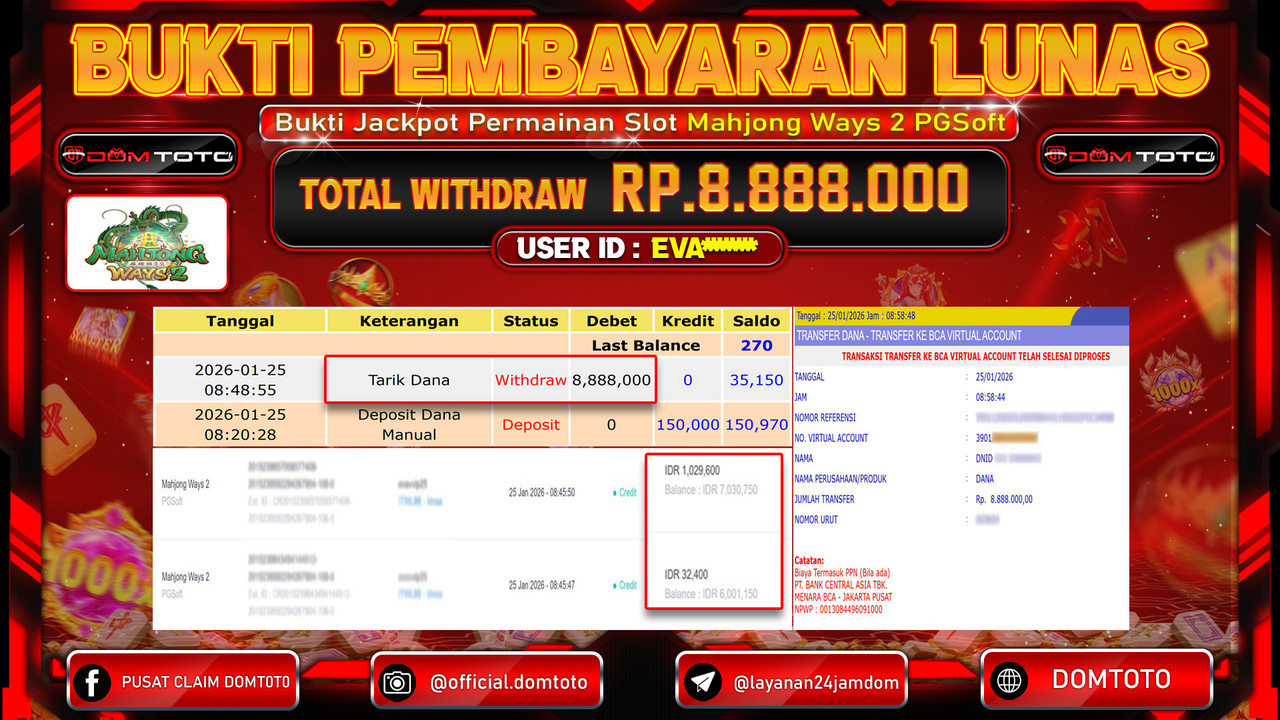 JACKPOT SLOT Mahjong Ways 2 PGSoft 25 JANUARI 2026