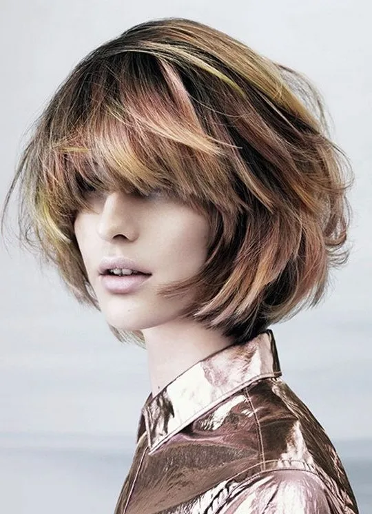 Red and blue shades in Stylish Messy Bob Hairstyle