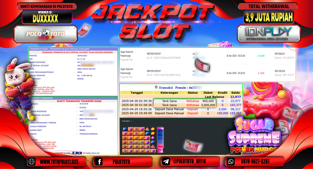 POLOTOTO JACKPOT SLOT 15.000X MANIA Rp.2.300.000,-