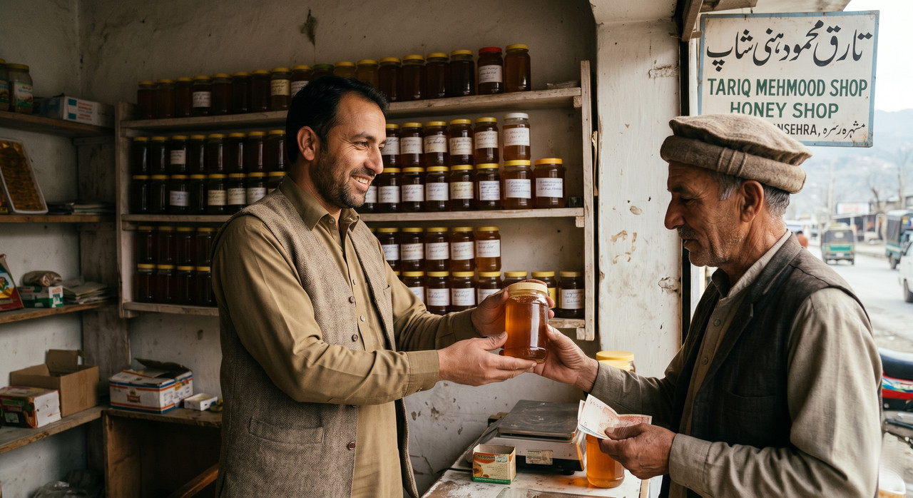 Honey jars in a small shop