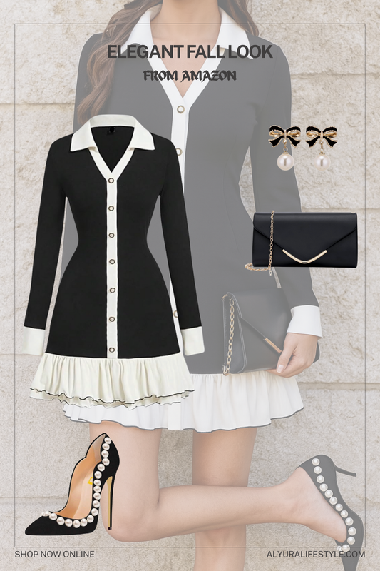 Chic Black & White Dress Outfit | Elegant Fall Look from Amazon