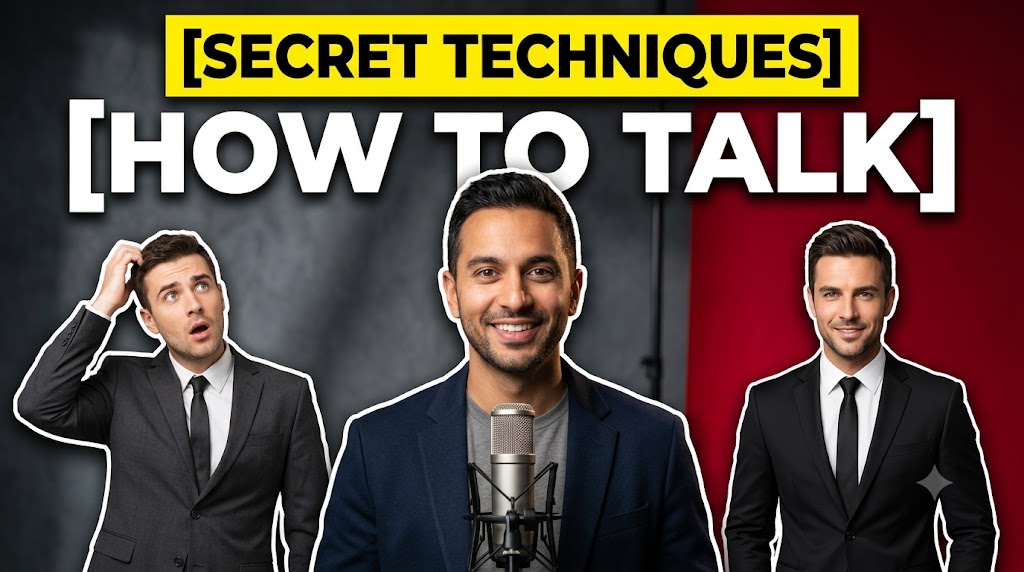 AI-generated example result for the youtube-thumbnail prompt: How To Talk – Secret Techniques Thumbnail For Confident Communication AI YouTube Thumbnail Prompt