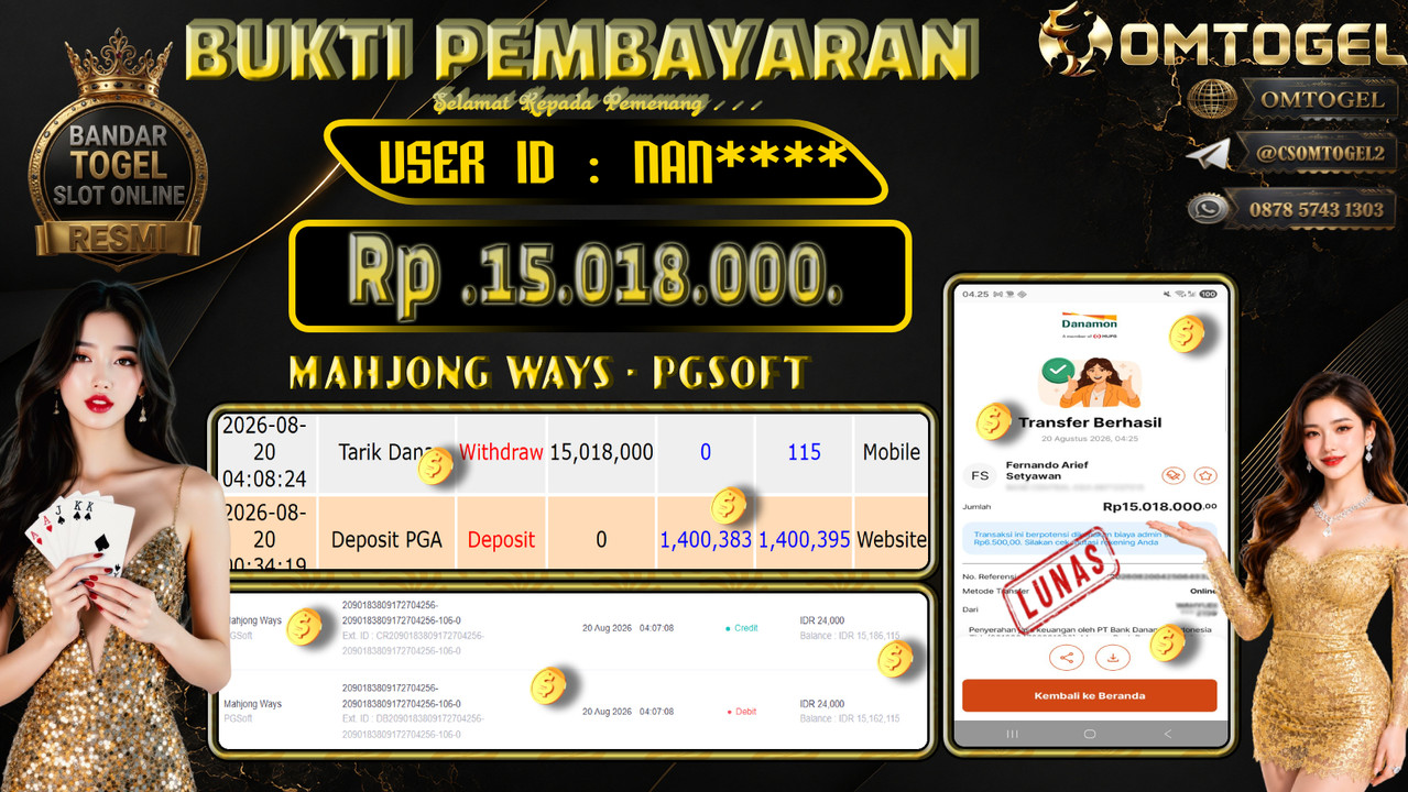 OMTOGEL JACKPOT PG SOFT MAHJONG WAYS Rp,15,018,000,- DIBAYAR LUNAS