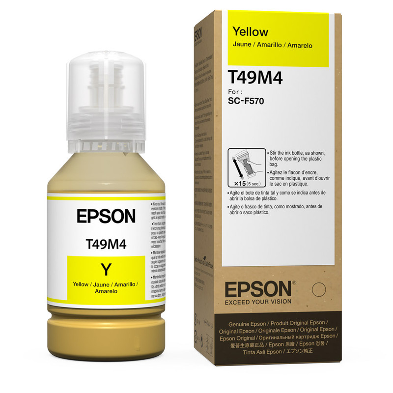 Botella de tinta de sublimación original Epson T49M de color amarillo.