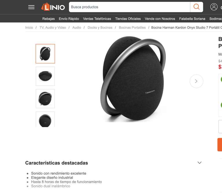 Linio: Bocina Harman Kardon Onyx Studio 7 | Pagando con PayPal 12MSI 
