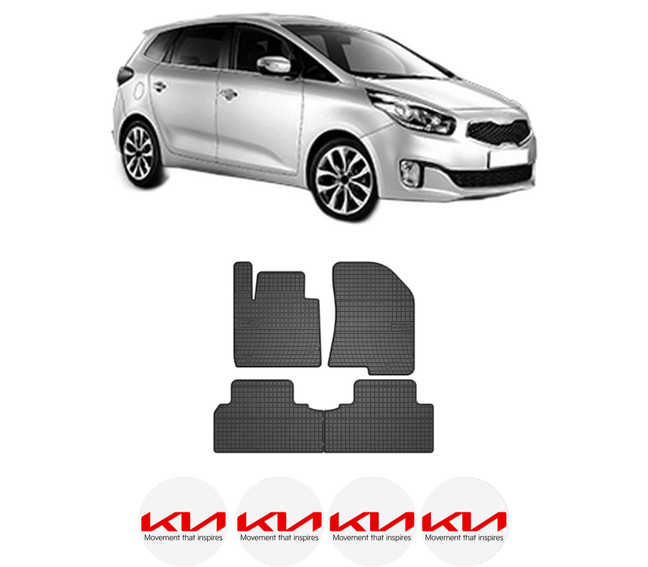 Set covorase presuri KIA CARENS IV din 2013-2016, auto, din cauciuc thermoplastic, 4 Stickere auto cu KIA