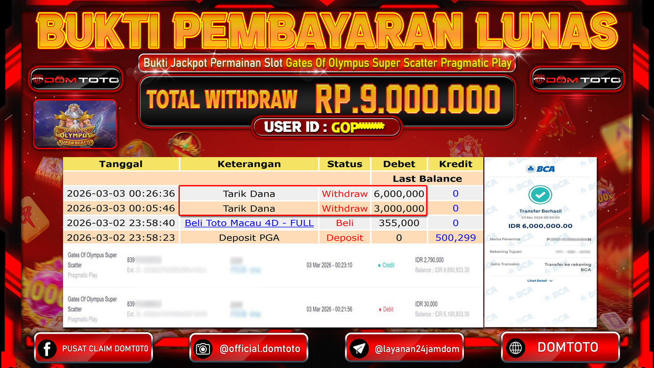 JACKPOT SLOT Gates Of Olympus Super Scatter Pragmatic Play 03 MARET 2026