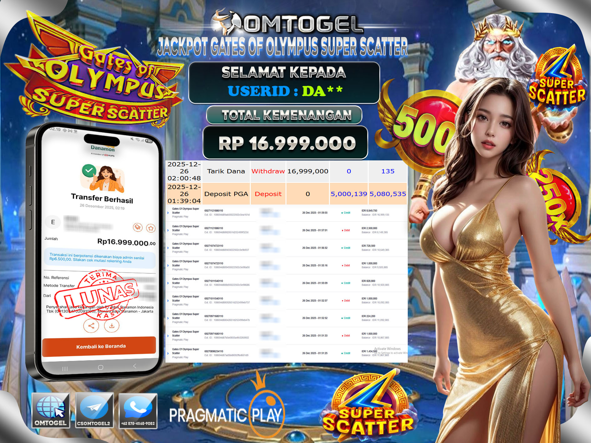 OMTOGEL JACKPOT PRAGMATIC PLAY GATES OF OLYMPUS SUPER SCATTER ,16 JUTA DI BAYAR LUNAS ,-