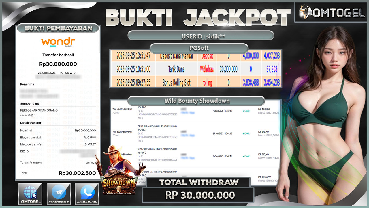 OMTOGEL JACKPOT PGSOFT WILD BOUNTY SHOWDOWN 30 JUTA DI BAYAR LUNAS ,-