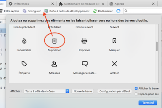 Résolu] icone "supprimer" dans barre d'outils courrier - Geckozone