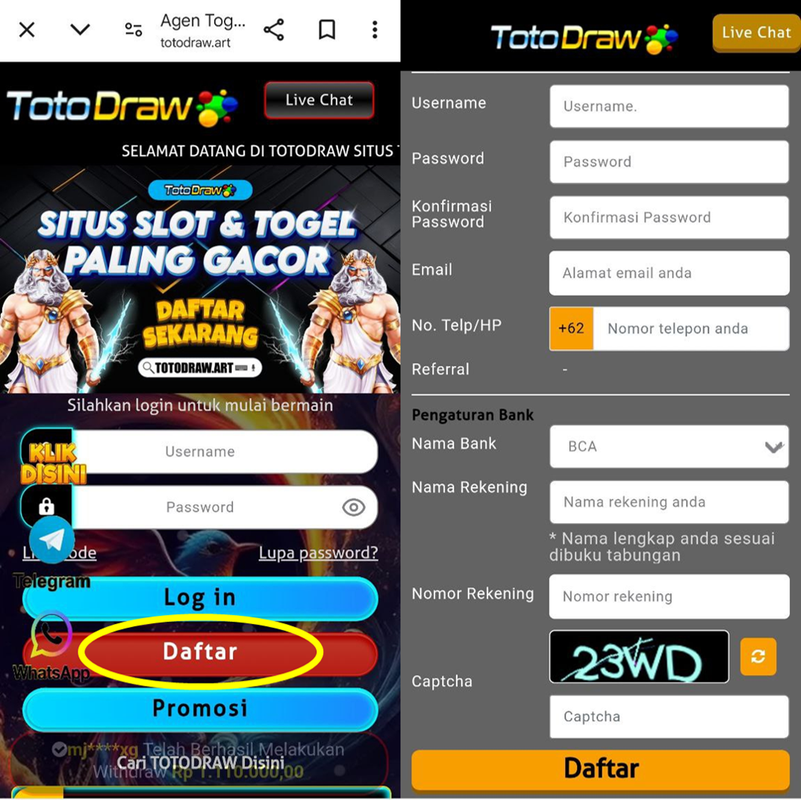 Halaman daftar togel mobile