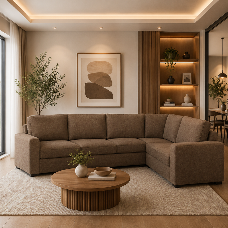 كنبة زاوية رُكنة على شكل حرف L بتصميم عصري قماش عالي الجودة - اللون بنى - مقاس 280 / 180 × 85 × 85 سم