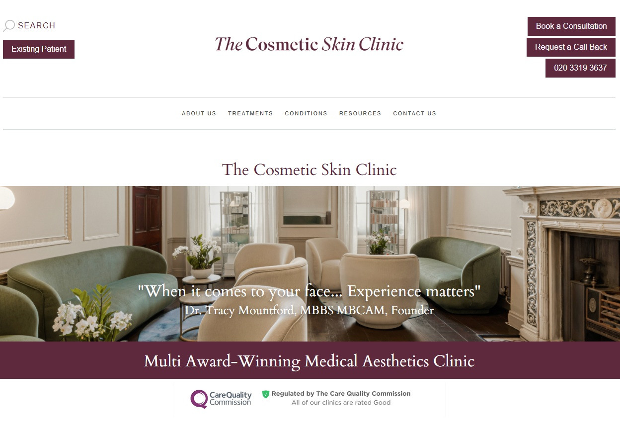 Cosmetic skin clinic london interior for aesthetic treatments.