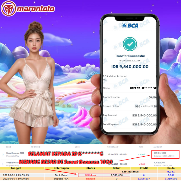 Bukti Kemenangan Member Marontoto Sebesar 9,540,000 JuTa