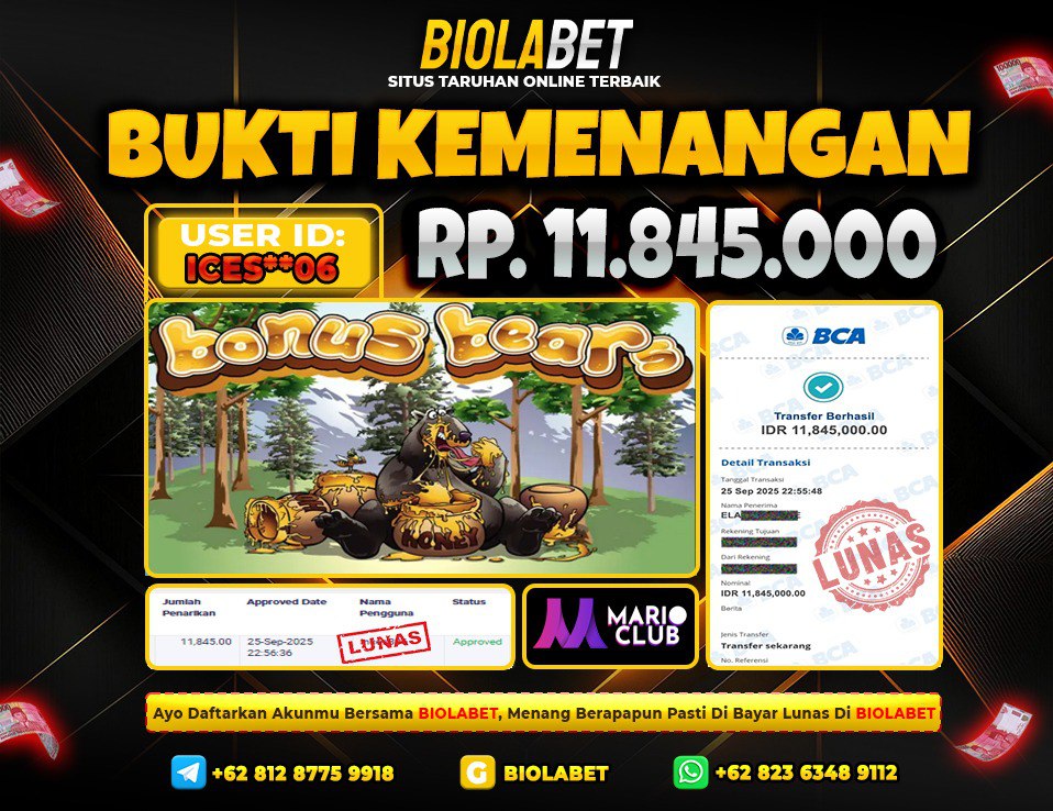 BIOLABET JACKPOT Mario Club Rp.11.845.000.,- LUNAS