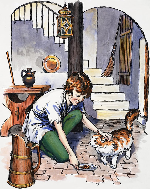 English-School-Boy-with-cat-Meister-Drucke-36073