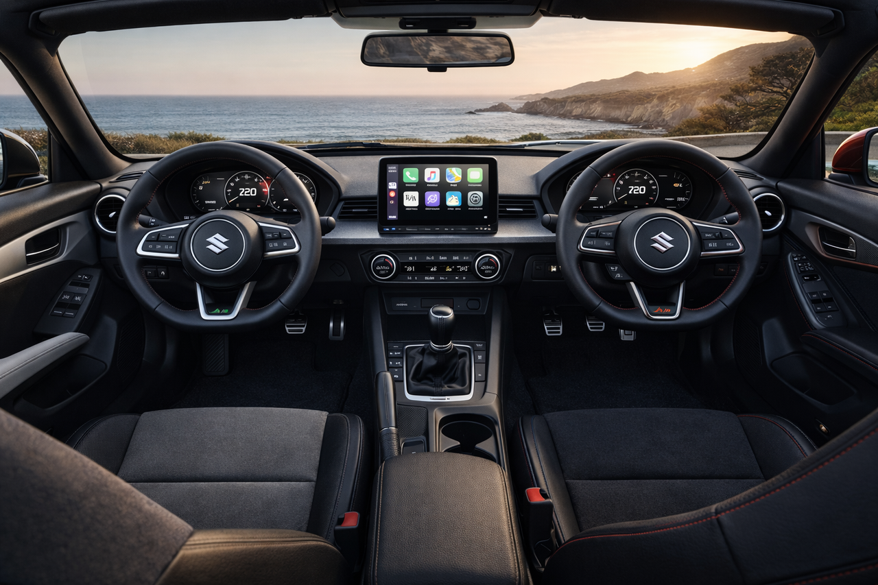 Interieur van twee Suzuki Cappuccino s bij zonsondergang