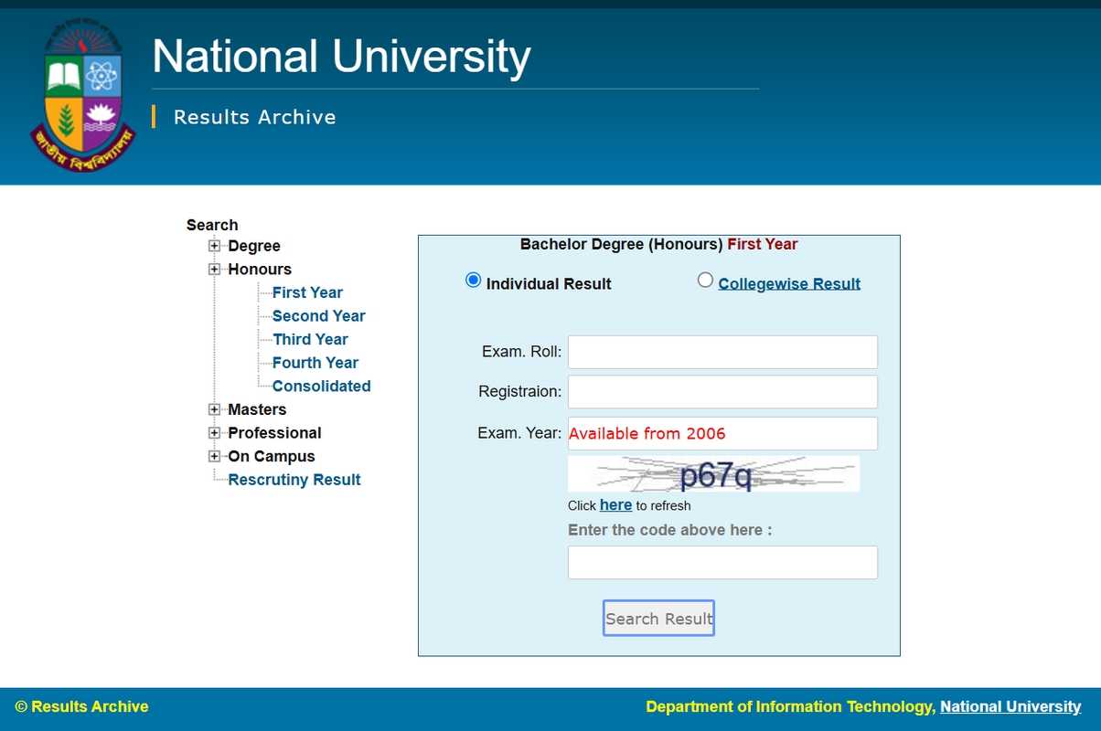 NU Honours 1st Year Result 2025