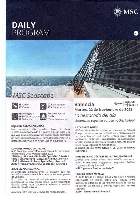 Minidiario de Bitácora IX. Trasatlántico a bordo del MSC Seascape - Blogs of Atlantic Ocean - Segundo día, 22 de noviembre.Valencia (3)