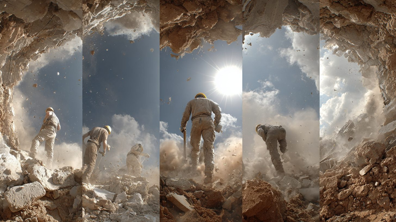 Этапы разрушения бетонного фундамента с использованием инструментов