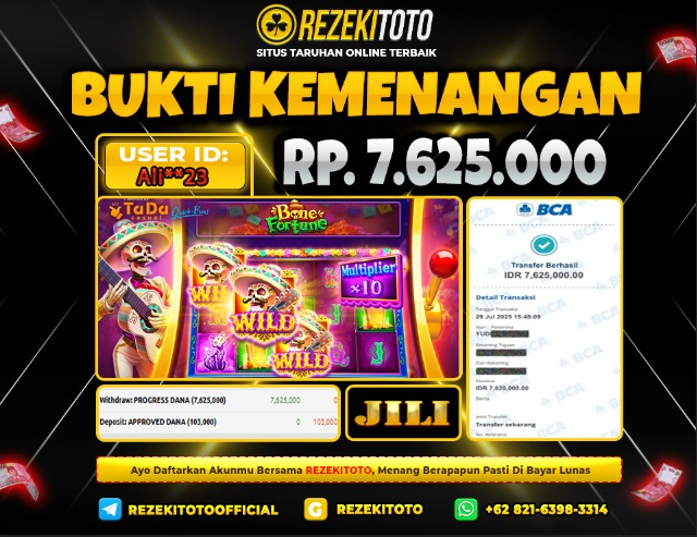 BUKTI KEMENANGAN 29 JULI 2025 BONE FORTUNE 7 JUTA 