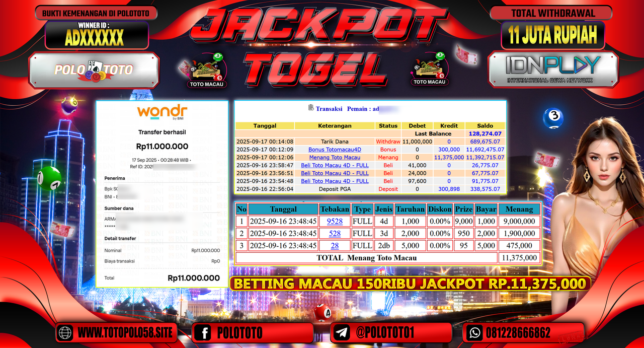 POLOTOTO JACKPOT TOGEL TOTO MACAU Rp.11.000.000,-