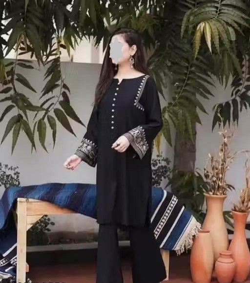Black embroidered full sleeve Long Pakistani kurta with palzzo sets ( Rayon) women's & laidies  Color 2 (KS176)
