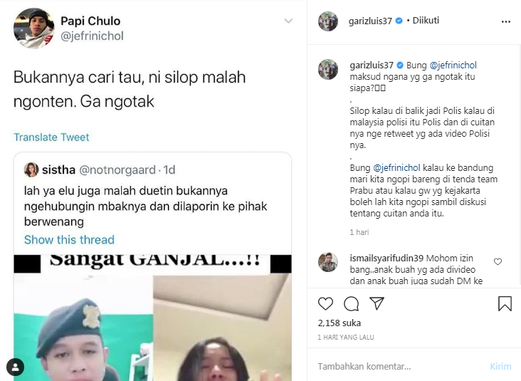 Cuitan Jefri Nichol diunggah oleh anggota polisi