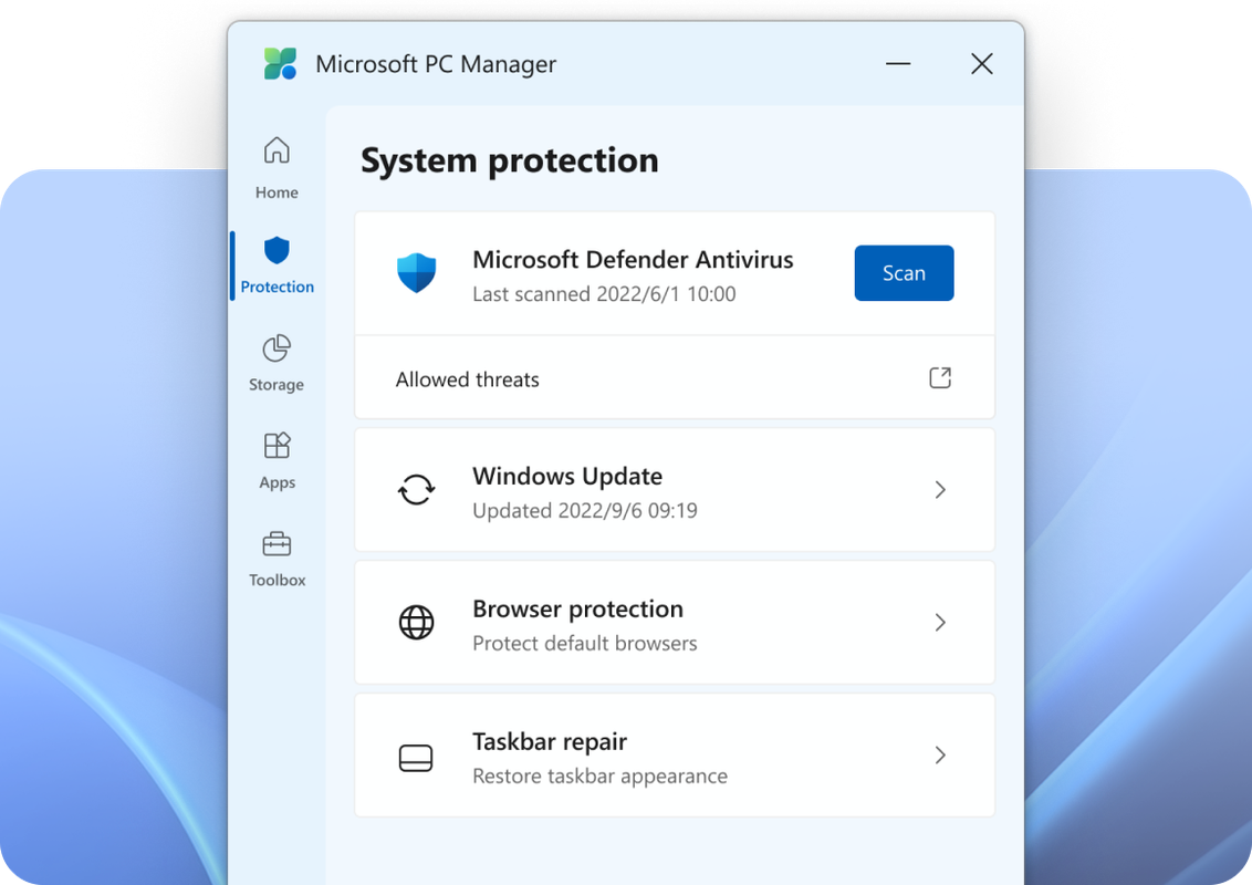 Verificação de vírus do PC Manager. Imagem divulgação: Microsoft.