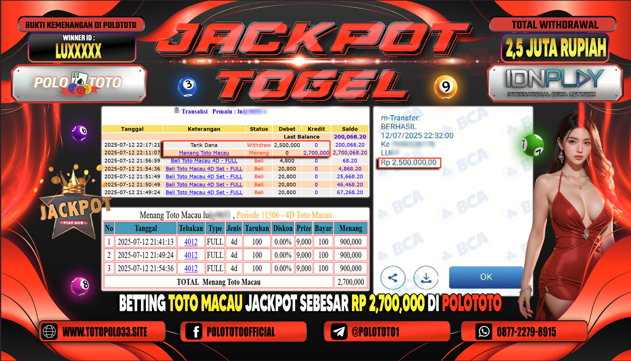 POLOTOTO JACKPOT TOGEL TOTO MACAU Rp.2.500.000,-