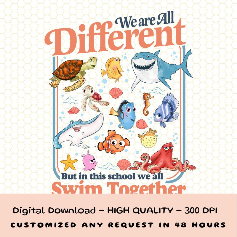 260402321 GM Tshirt We Are all Different But in This School We all Swim Together Quotes grid