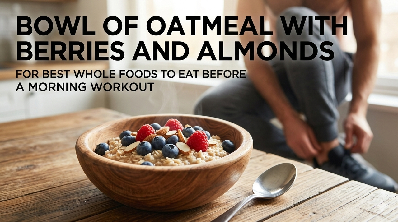 Bowl of oatmeal with berries and almonds for best whole foods to eat before a morning workout