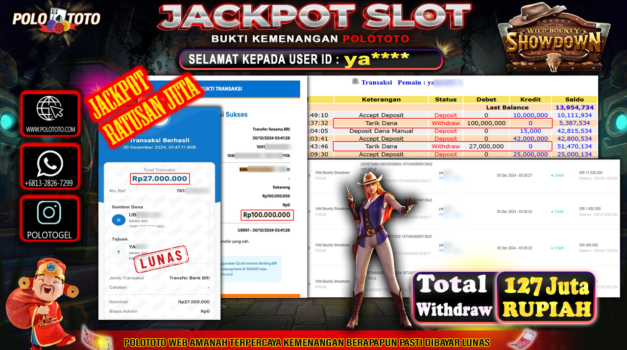 POLOTOTO JACKPOT SLOT WILD BOUNTY SHOWDOWN Rp.127,000.000,-