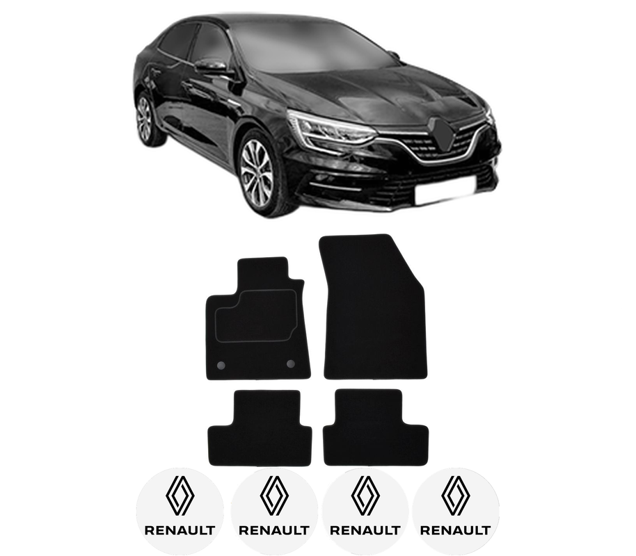 Set Covorase Presuri RENAULT MEGANE IV din 2015-2020, Auto, Material Textil Mocheta, 4 Stickere auto cu RENAULT