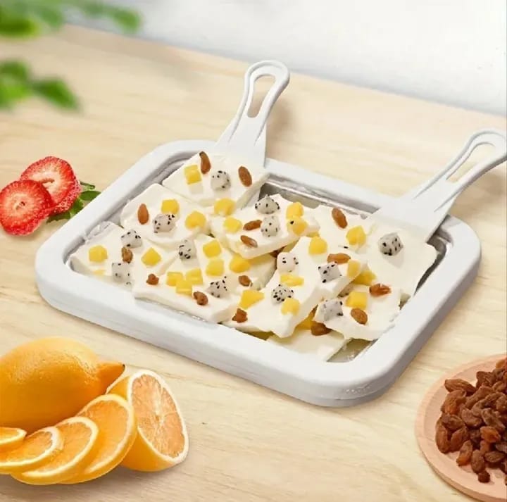 Ice Cream Maker Pan with 2 Scrapers – DIY Frozen Yogurt & Dessert Making Tray